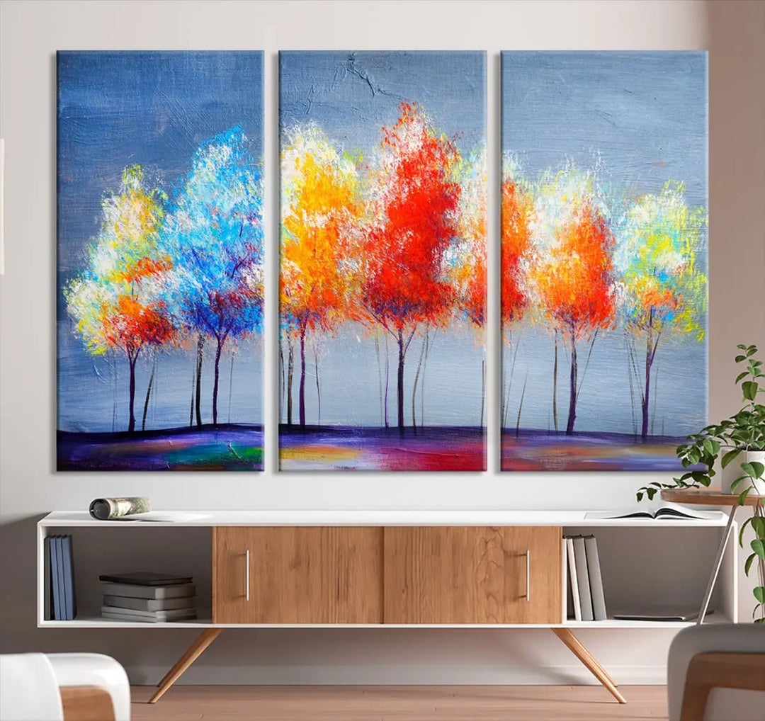 Large Modern Colorful Abstract Trees Painting Canvas Wall Art Print