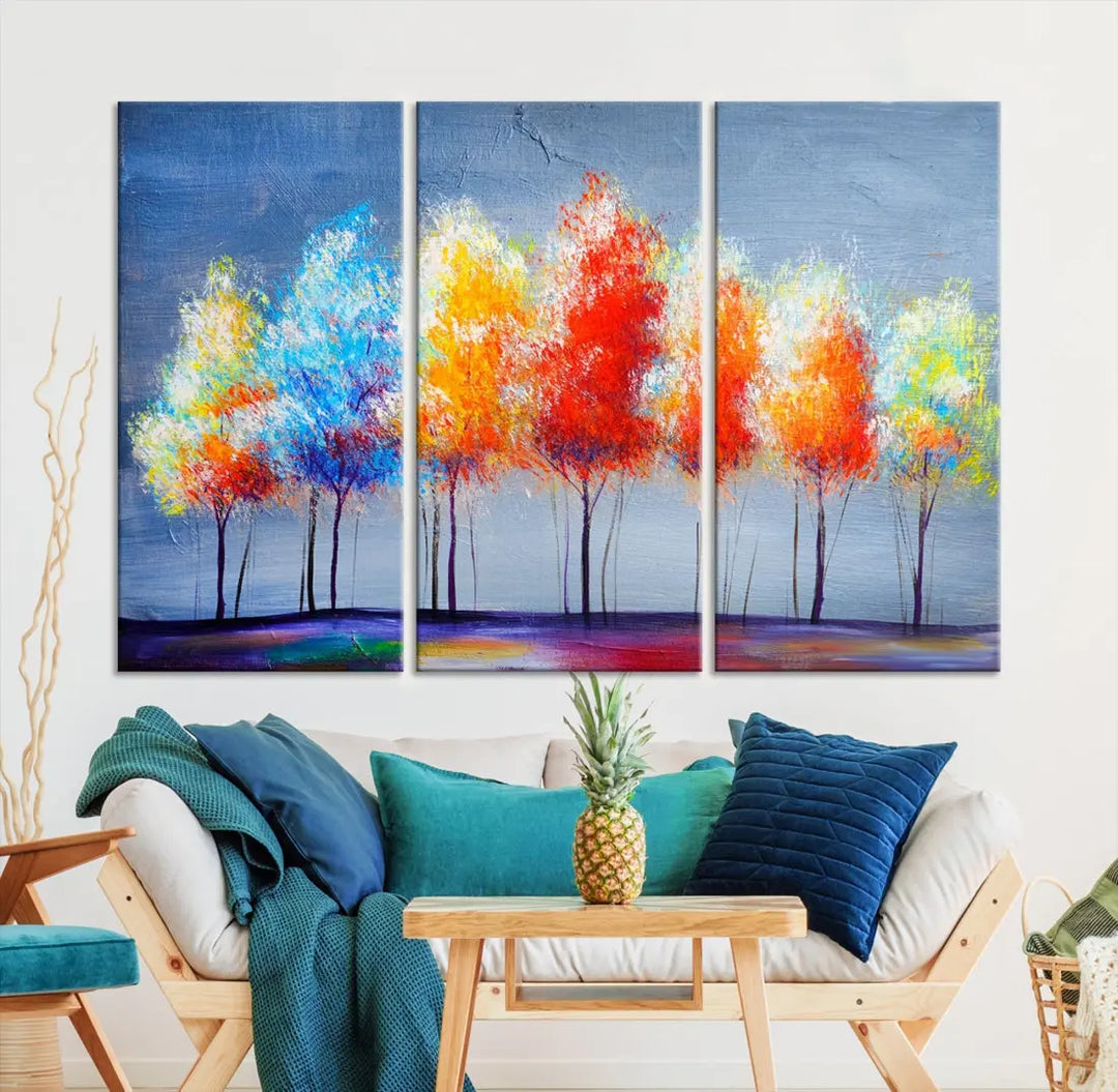 Large Modern Colorful Abstract Trees Painting Canvas Wall Art Print