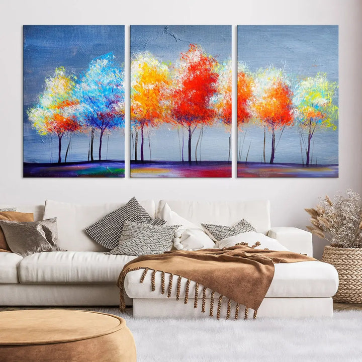 Large Modern Colorful Abstract Trees Painting Canvas Wall Art Print