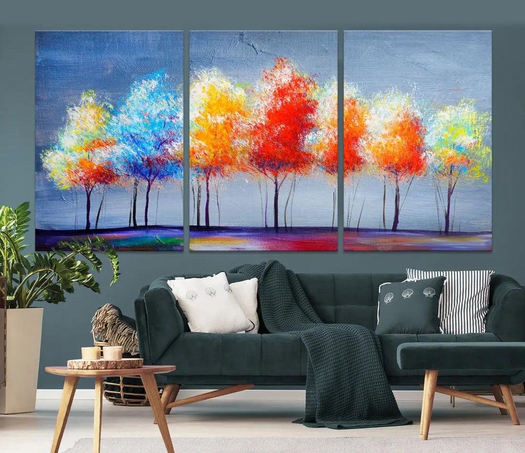 Large Modern Colorful Abstract Trees Painting Canvas Wall Art Print