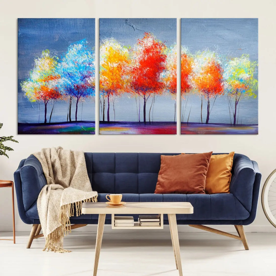 Large Modern Colorful Abstract Trees Painting Canvas Wall Art Print