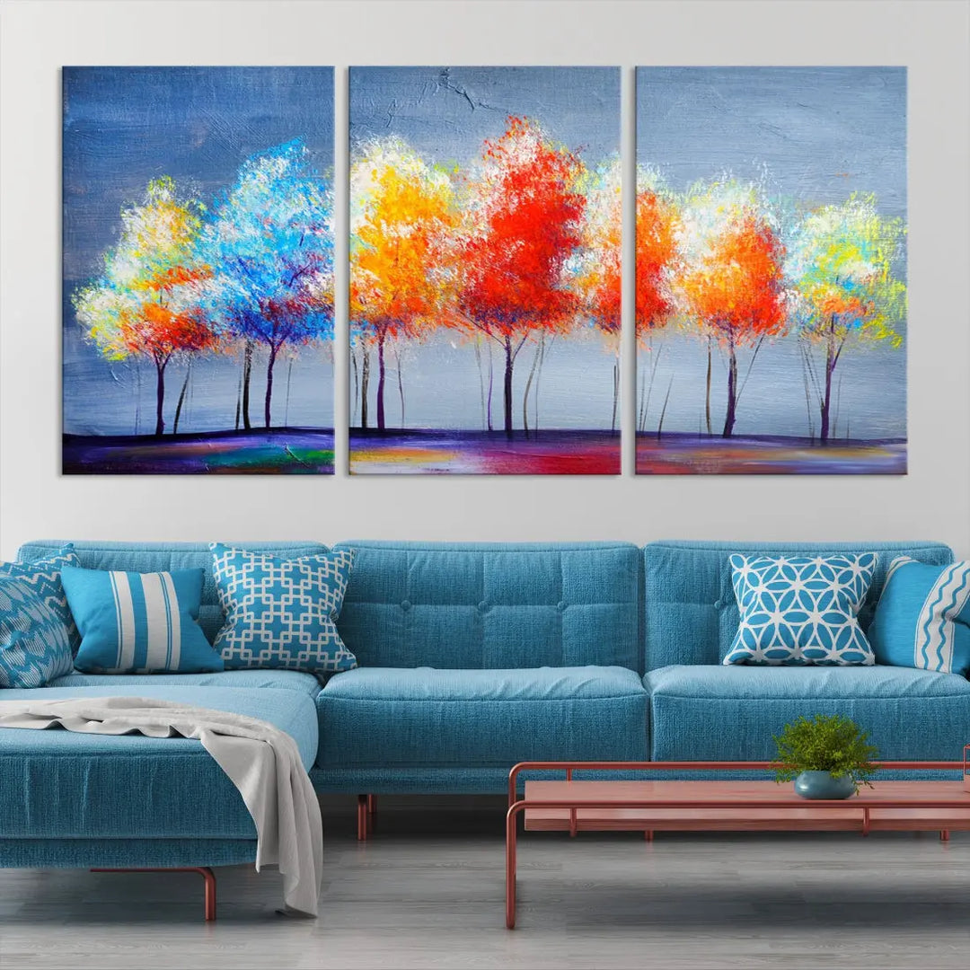 Large Modern Colorful Abstract Trees Painting Canvas Wall Art Print