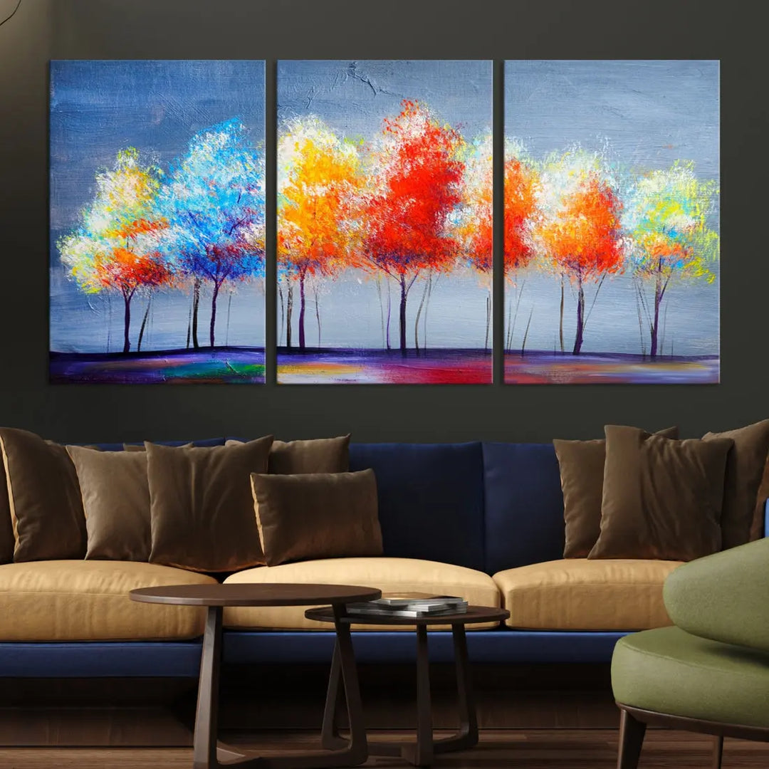 Large Modern Colorful Abstract Trees Painting Canvas Wall Art Print