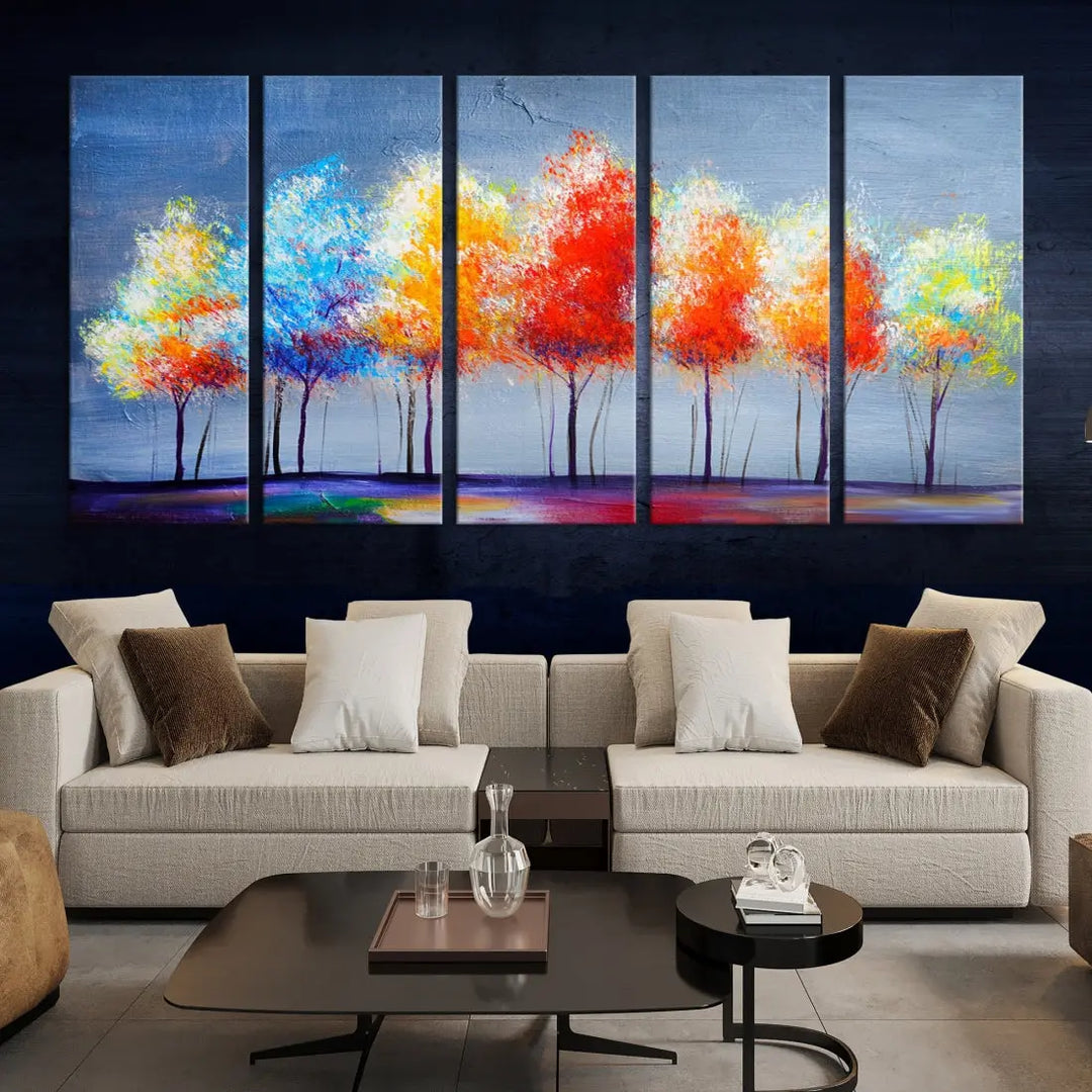 Large Modern Colorful Abstract Trees Painting Canvas Wall Art Print