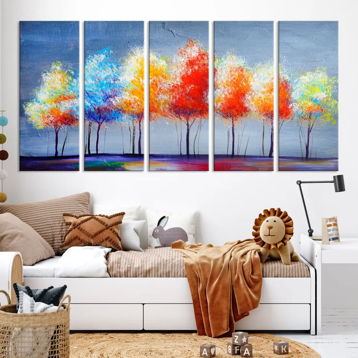 Large Modern Colorful Abstract Trees Painting Canvas Wall Art Print