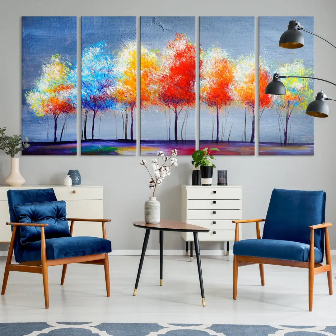 Large Modern Colorful Abstract Trees Painting Canvas Wall Art Print