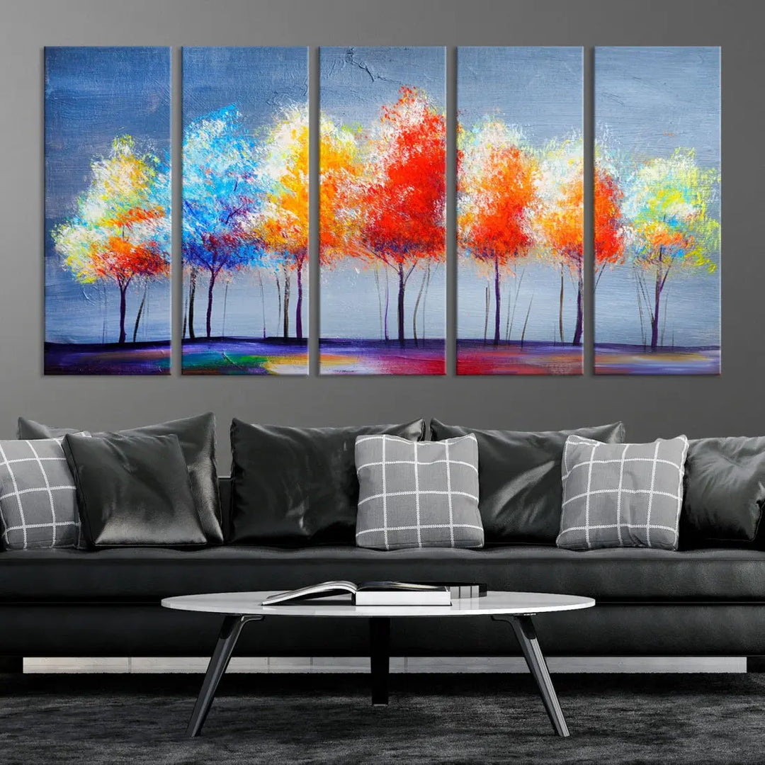 Large Modern Colorful Abstract Trees Painting Canvas Wall Art Print