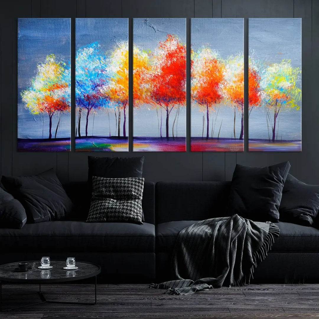 Large Modern Colorful Abstract Trees Painting Canvas Wall Art Print