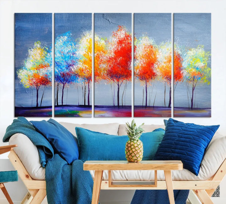 Large Modern Colorful Abstract Trees Painting Canvas Wall Art Print