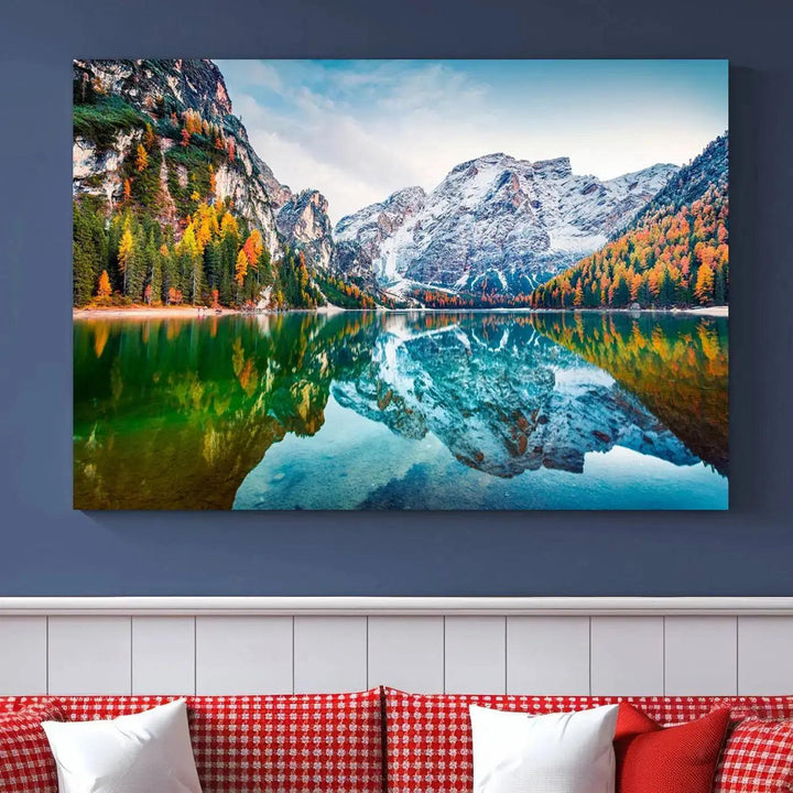 Large Mountain Lake Reflection Wall Art Canvas Print