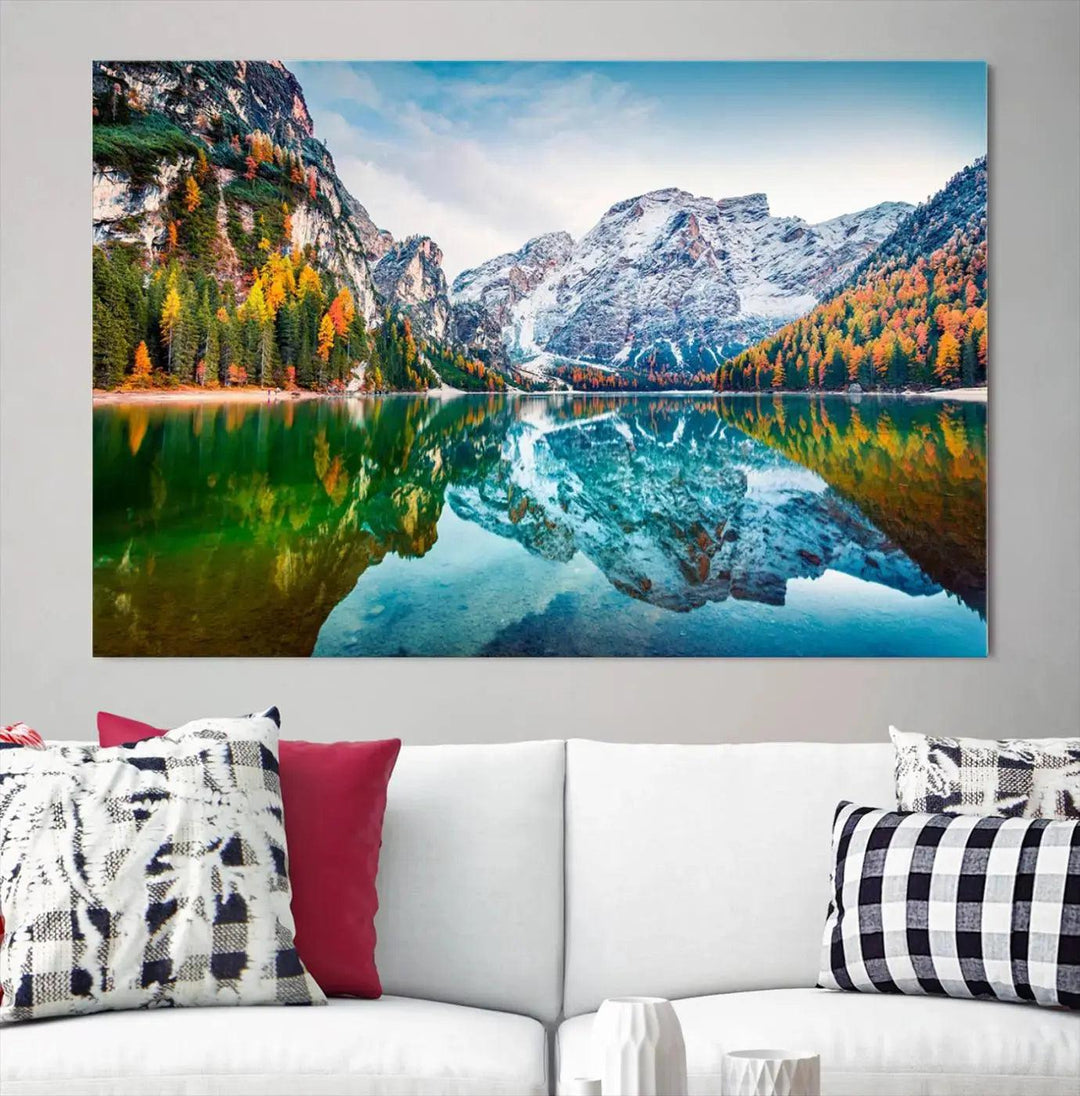 Large Mountain Lake Reflection Wall Art Canvas Print