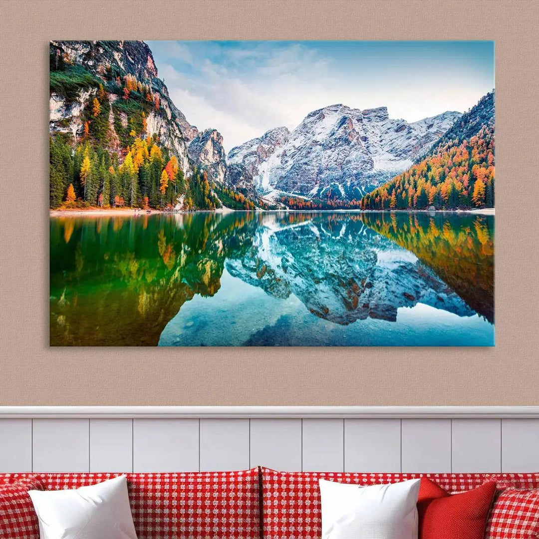 Large Mountain Lake Reflection Wall Art Canvas Print