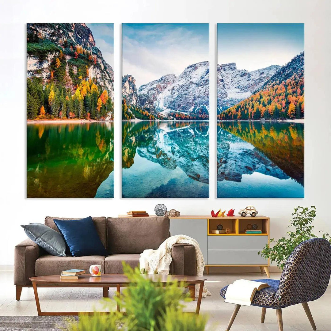 Large Mountain Lake Reflection Wall Art Canvas Print