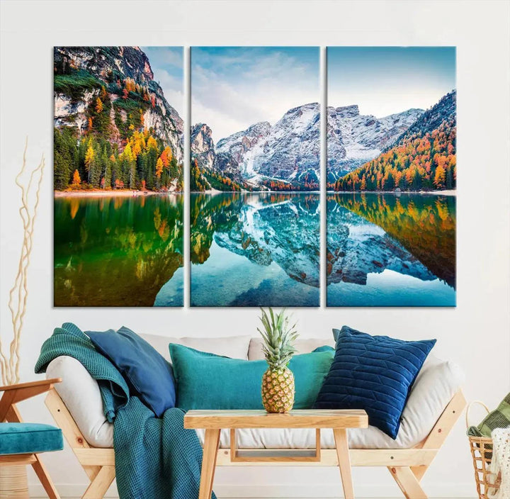 Large Mountain Lake Reflection Wall Art Canvas Print