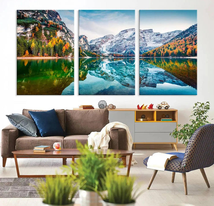 Large Mountain Lake Reflection Wall Art Canvas Print