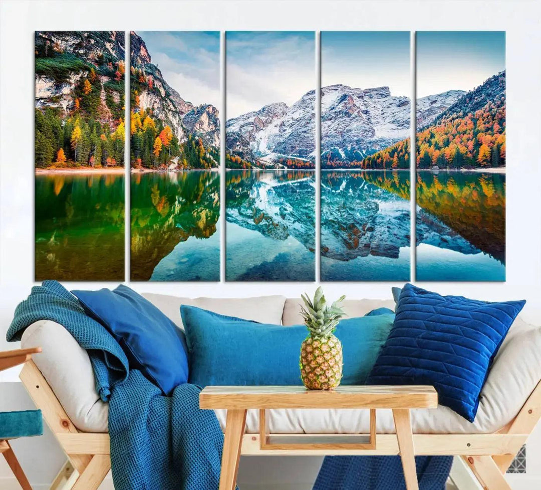 Large Mountain Lake Reflection Wall Art Canvas Print