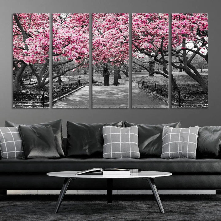 Large Pink Trees Black and White Landscape Nature Wall Art Canvas Print