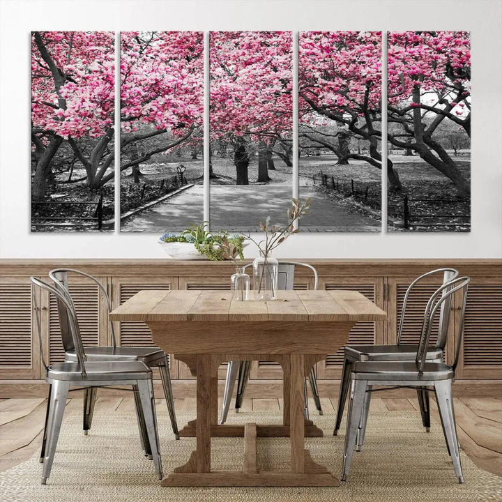 Large Pink Trees Black and White Landscape Nature Wall Art Canvas Print