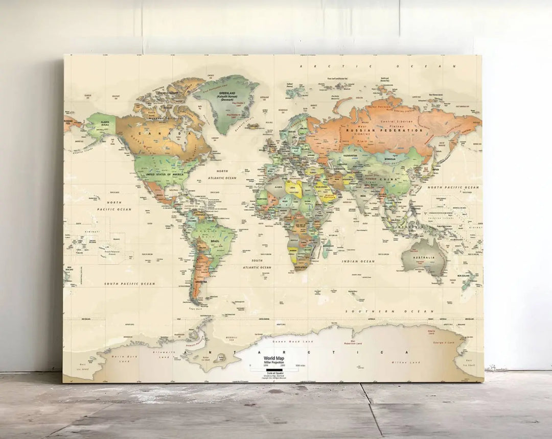 Large Push Pin World Map Wall Art Canvas Print