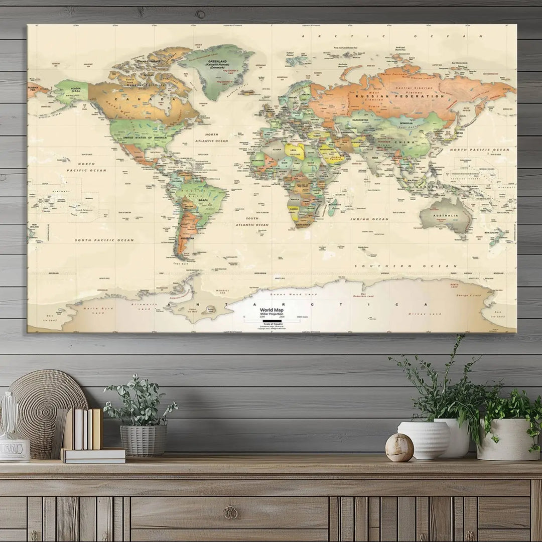 Large Push Pin World Map Wall Art Canvas Print