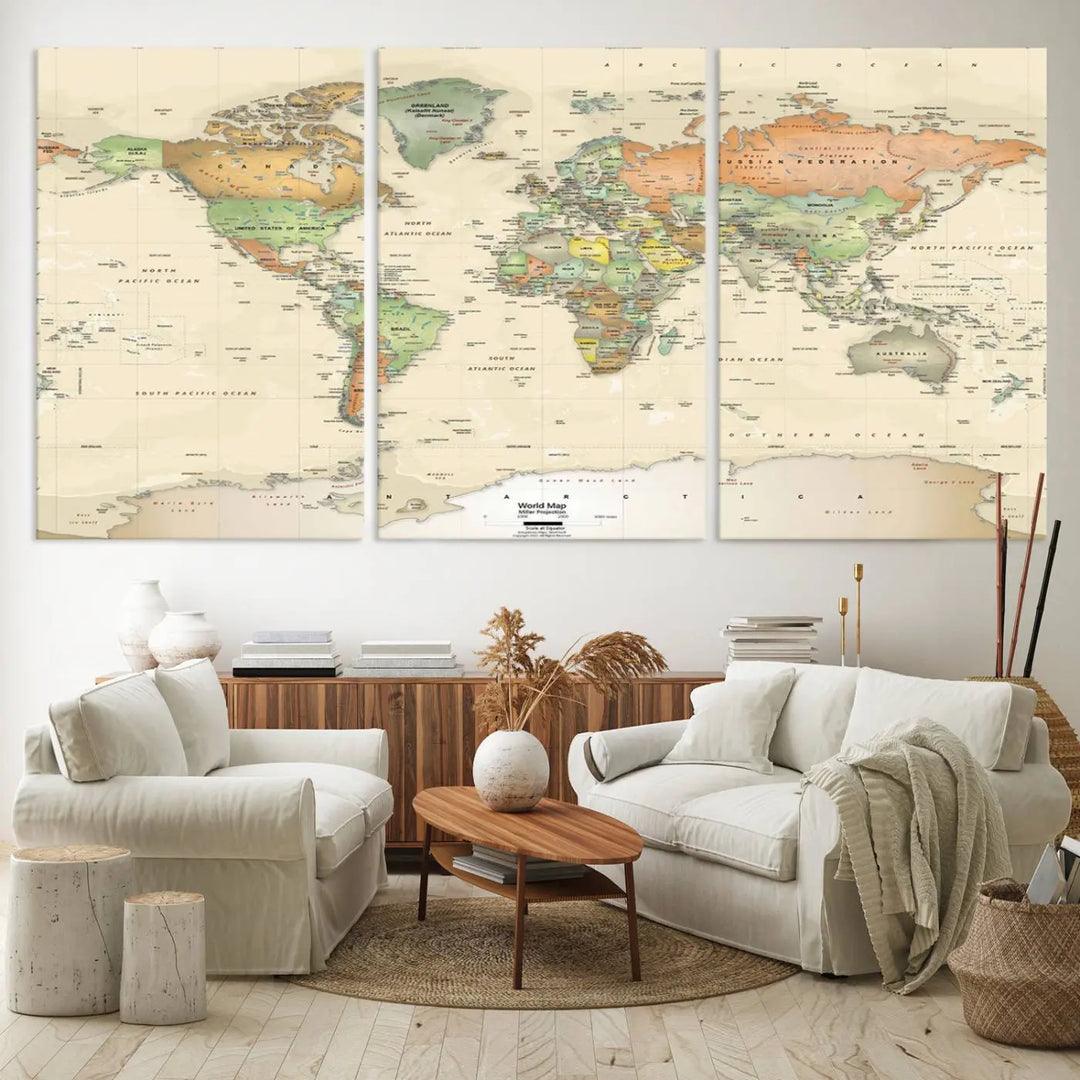 Large Push Pin World Map Wall Art Canvas Print