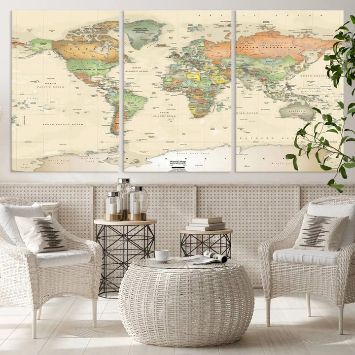 Large Push Pin World Map Wall Art Canvas Print