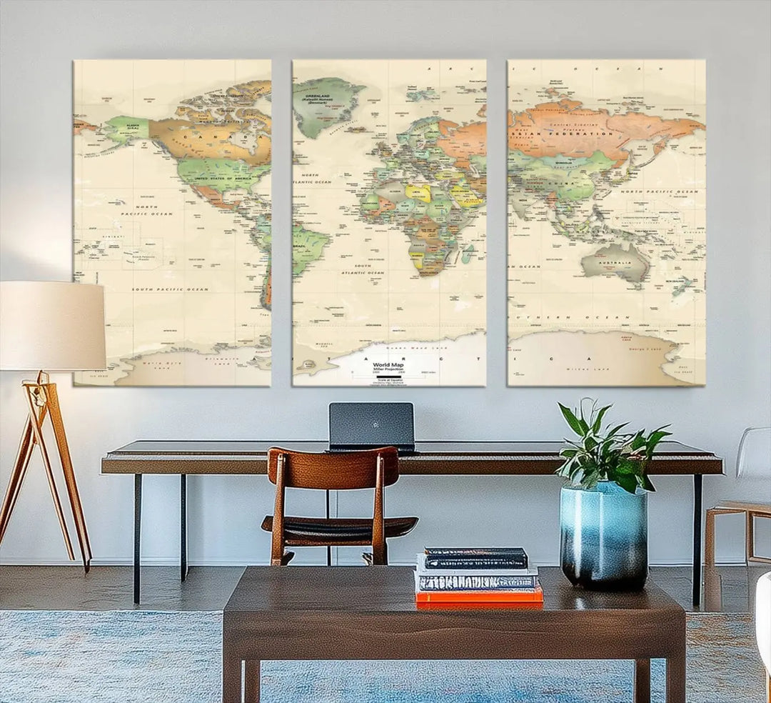 Large Push Pin World Map Wall Art Canvas Print