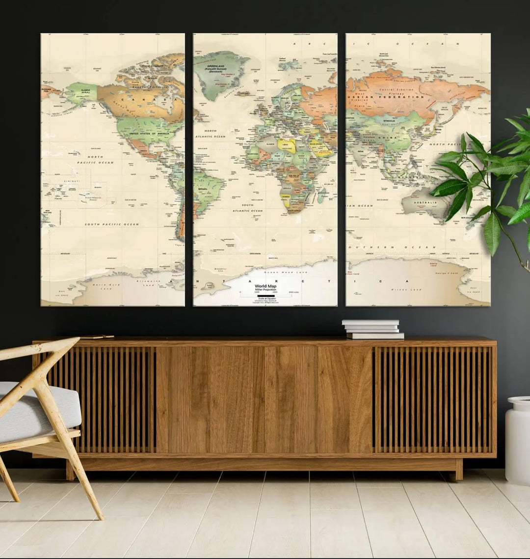 Large Push Pin World Map Wall Art Canvas Print