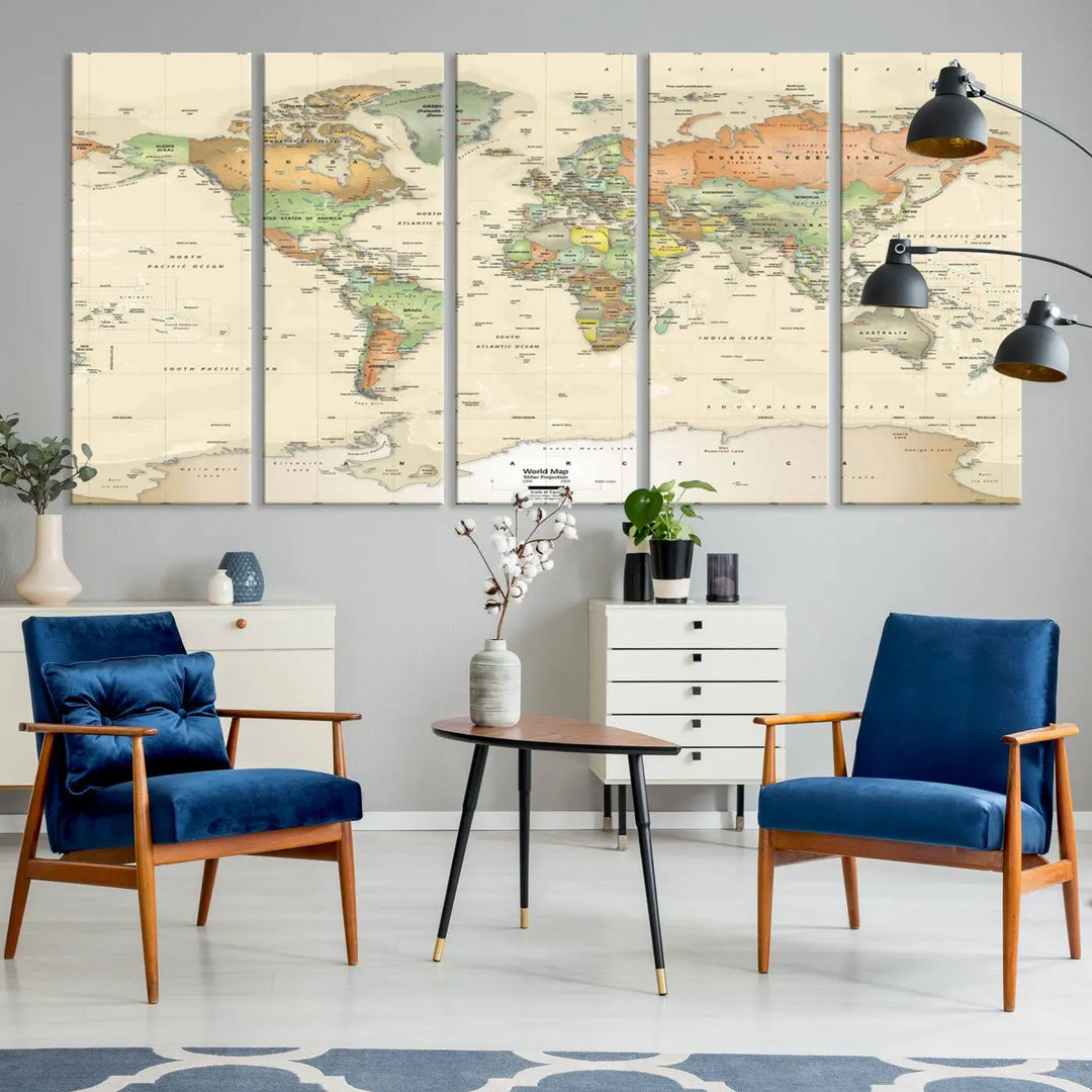 Large Push Pin World Map Wall Art Canvas Print