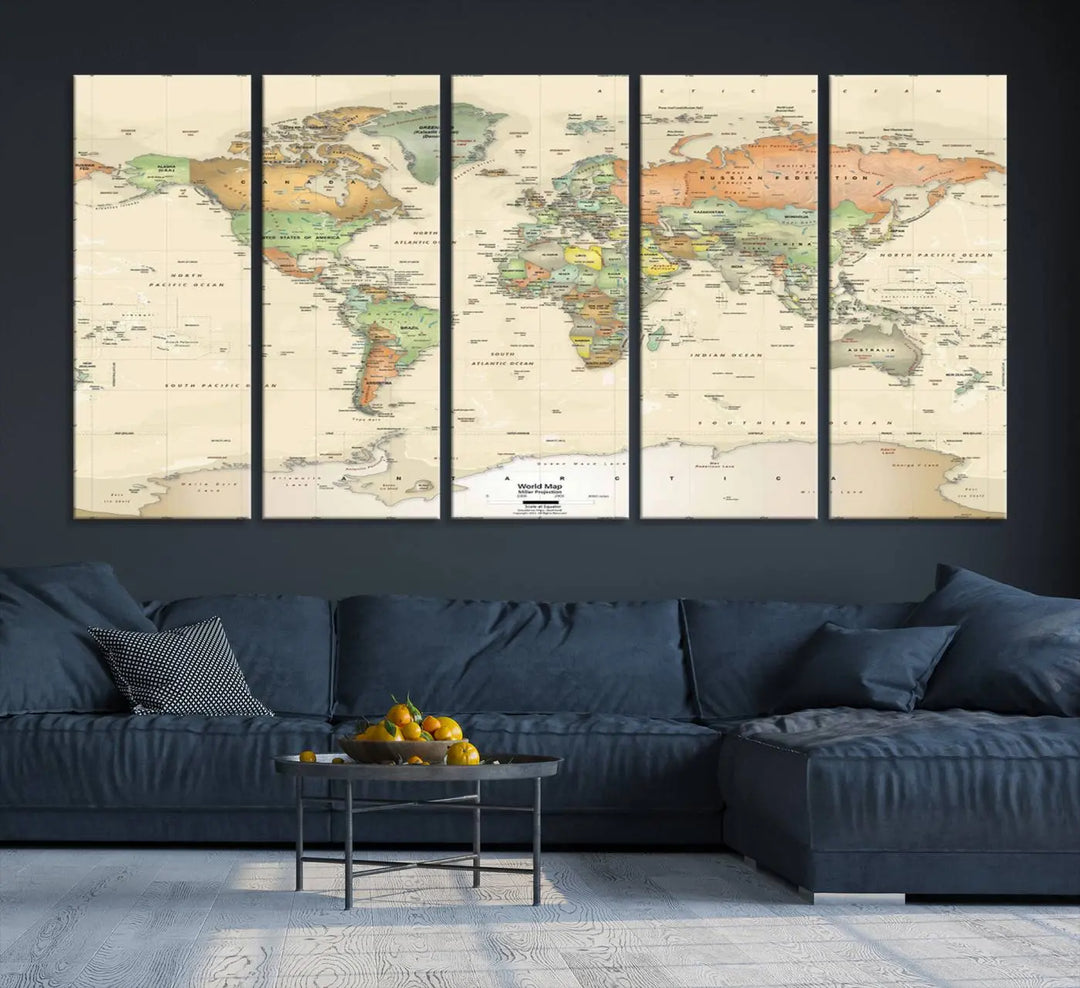 Large Push Pin World Map Wall Art Canvas Print