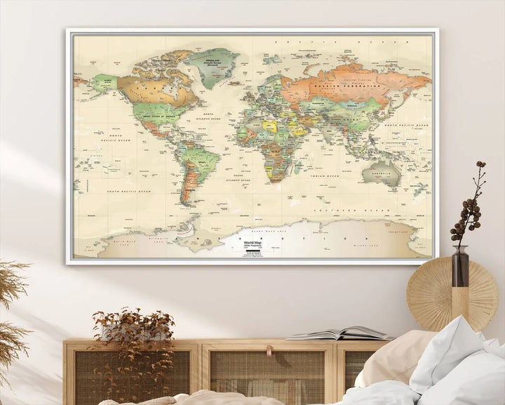 Large Push Pin World Map Wall Art Canvas Print