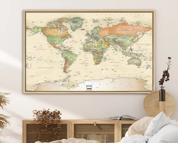 Large Push Pin World Map Wall Art Canvas Print