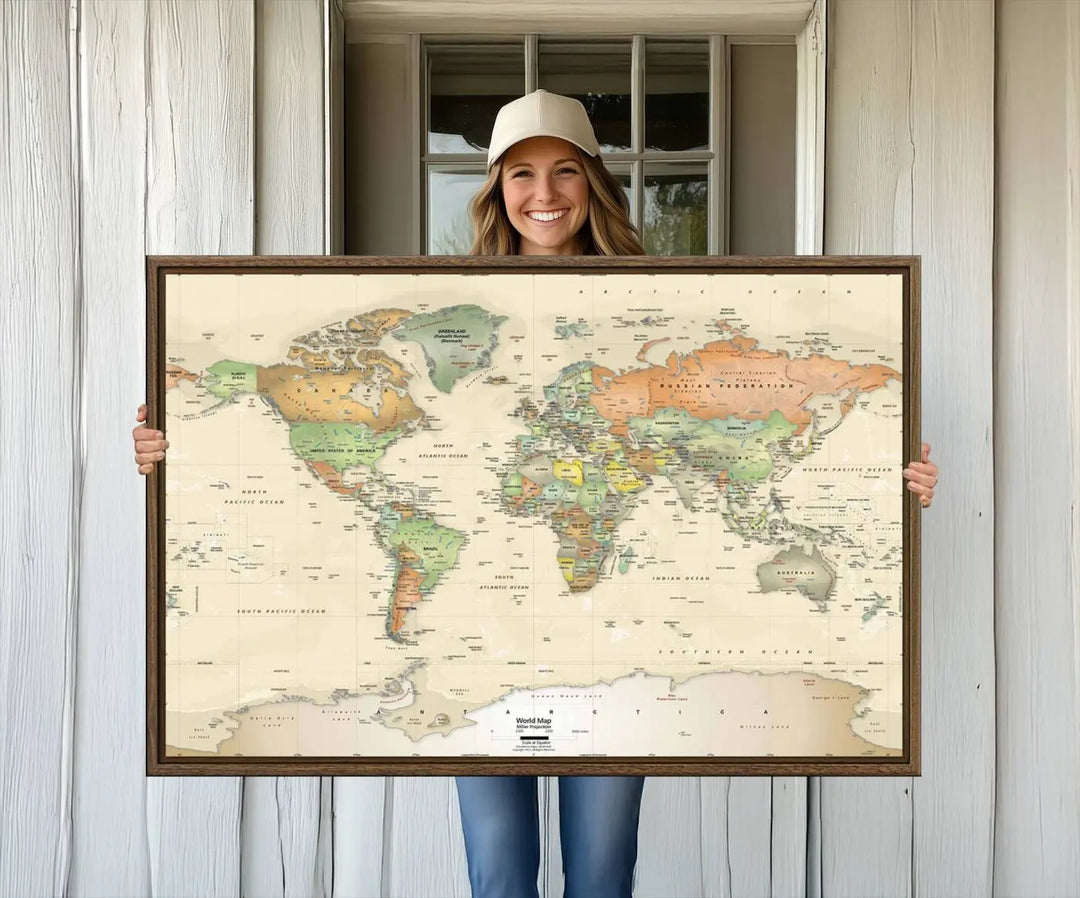 Large Push Pin World Map Wall Art Canvas Print