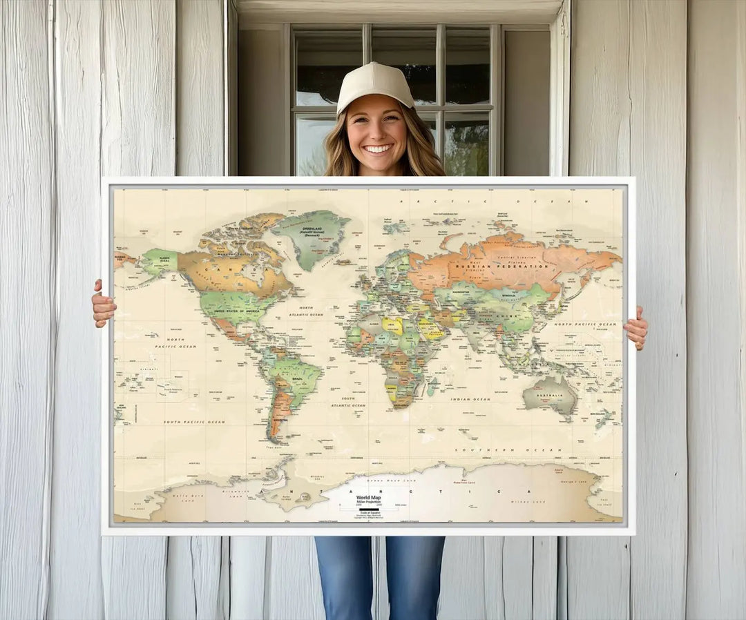 Large Push Pin World Map Wall Art Canvas Print