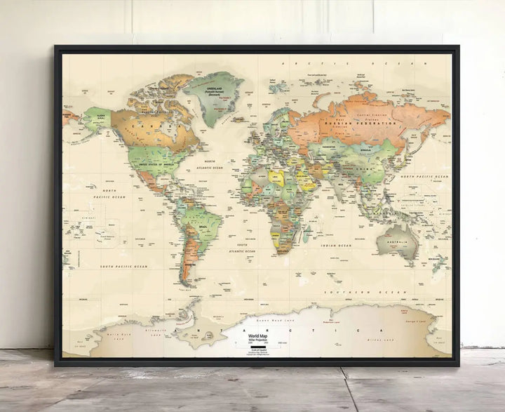 Large Push Pin World Map Wall Art Canvas Print