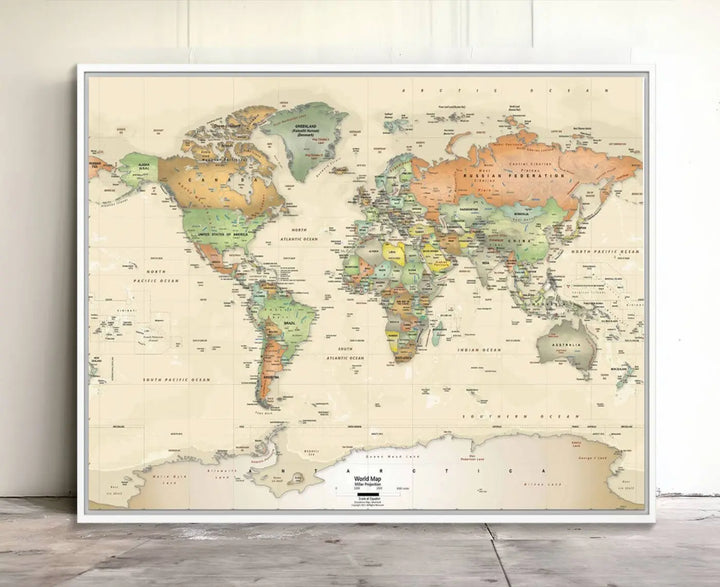 Large Push Pin World Map Wall Art Canvas Print