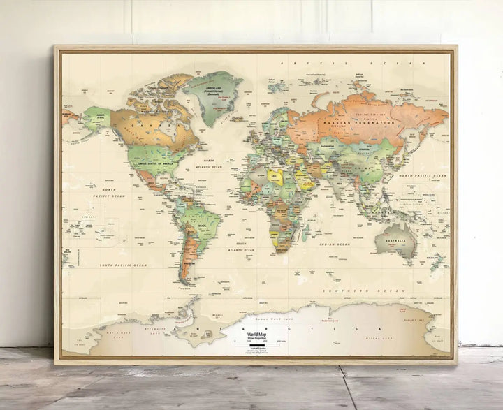 Large Push Pin World Map Wall Art Canvas Print