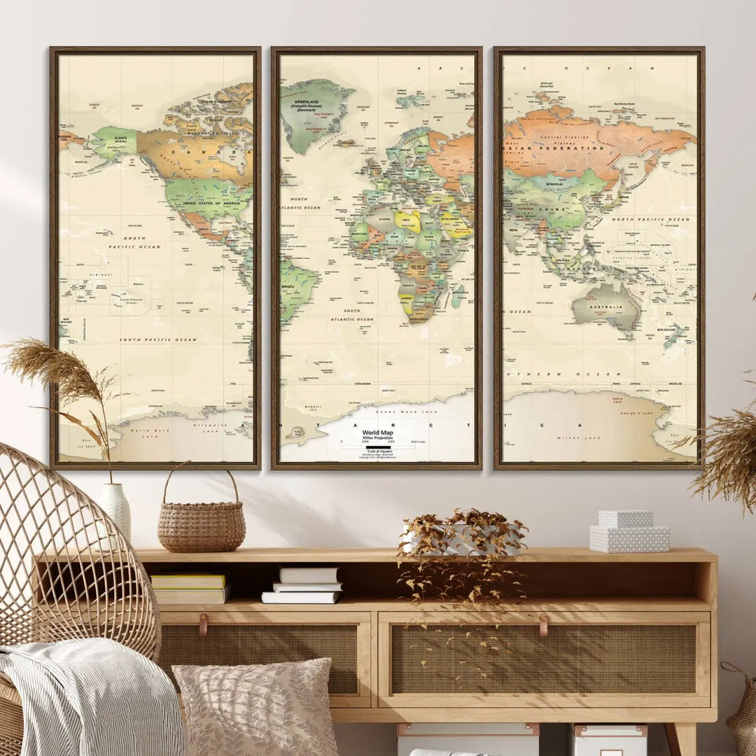 Large Push Pin World Map Wall Art Canvas Print