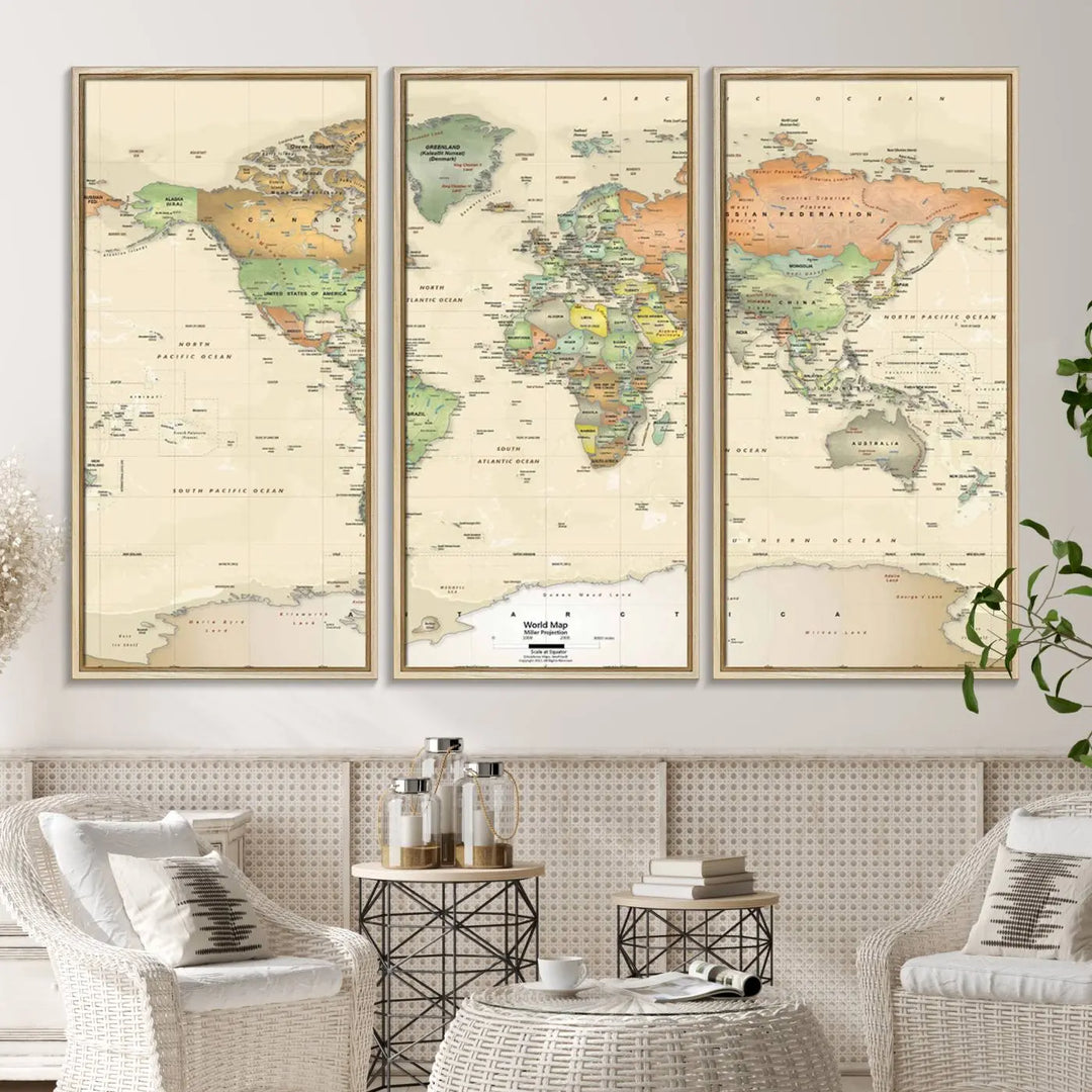 Large Push Pin World Map Wall Art Canvas Print