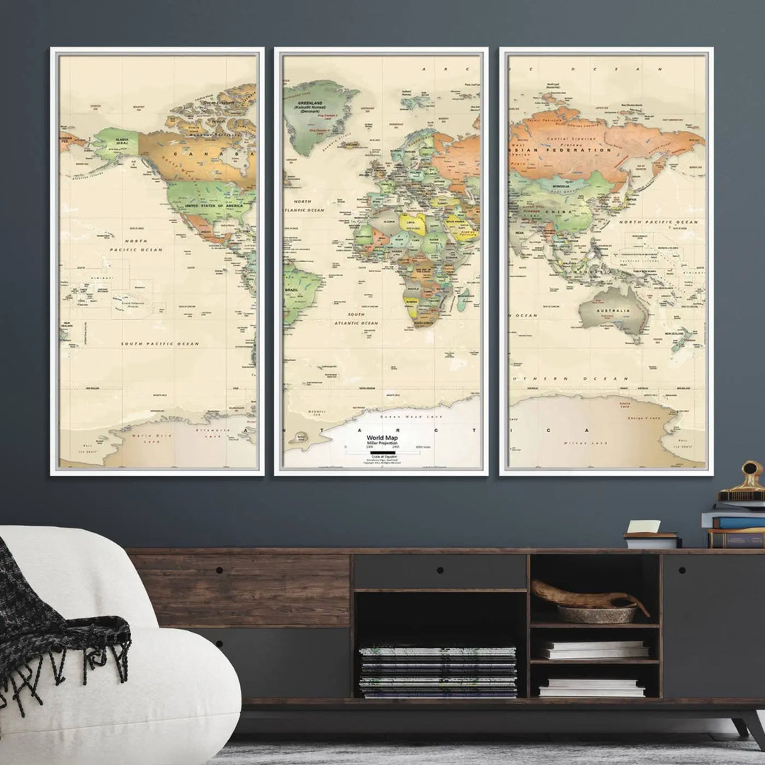 Large Push Pin World Map Wall Art Canvas Print