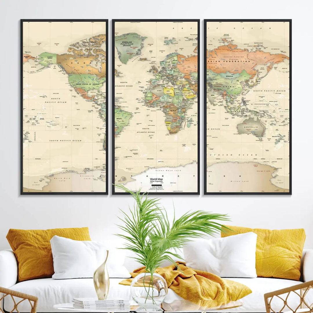 Large Push Pin World Map Wall Art Canvas Print