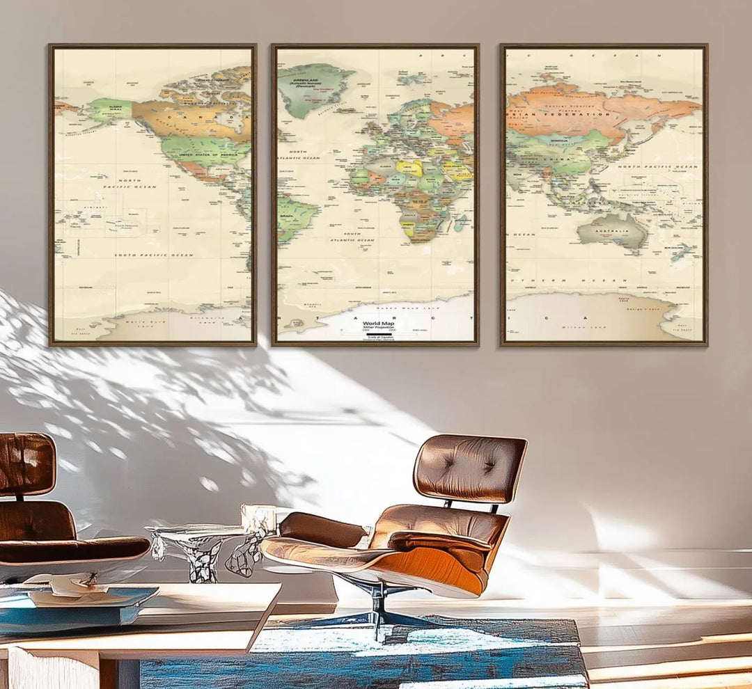 Large Push Pin World Map Wall Art Canvas Print