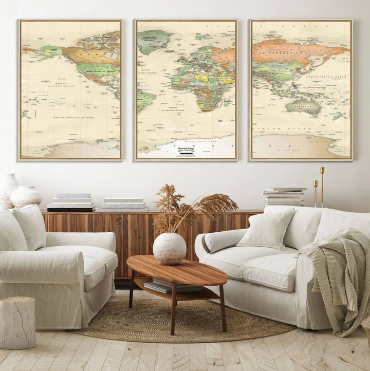 Large Push Pin World Map Wall Art Canvas Print