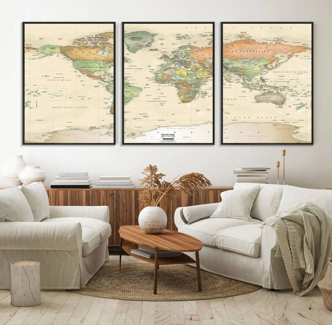 Large Push Pin World Map Wall Art Canvas Print