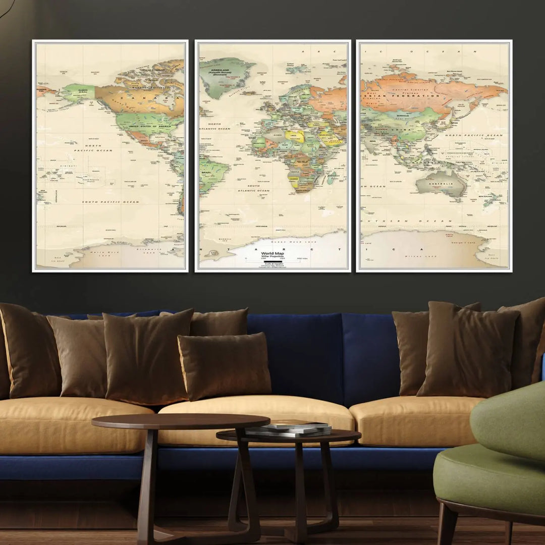 Large Push Pin World Map Wall Art Canvas Print