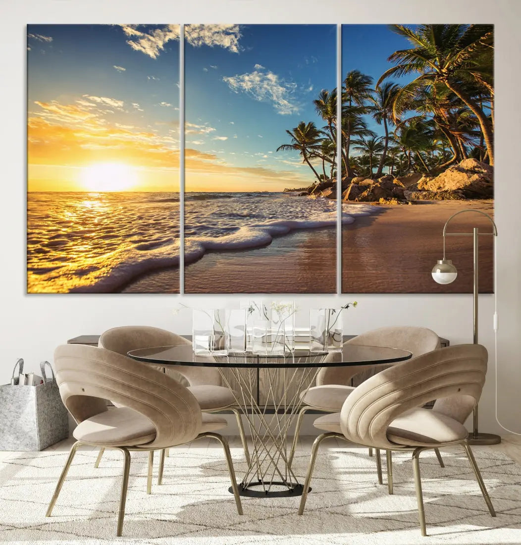 Large Sunset Ocean View at Tropical Beach Wall Art Canvas Print Framed