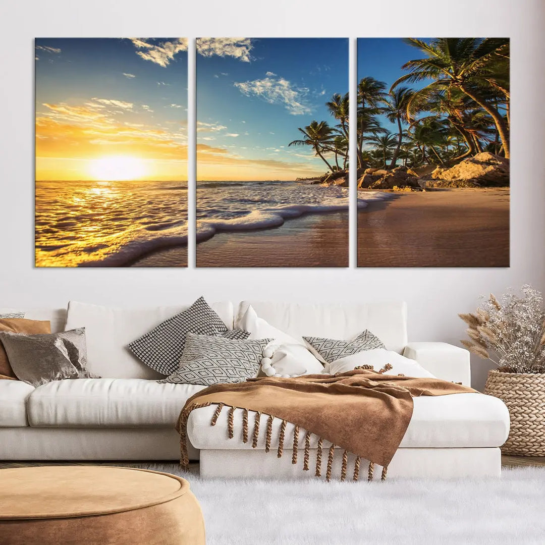 Large Sunset Ocean View at Tropical Beach Wall Art Canvas Print Framed