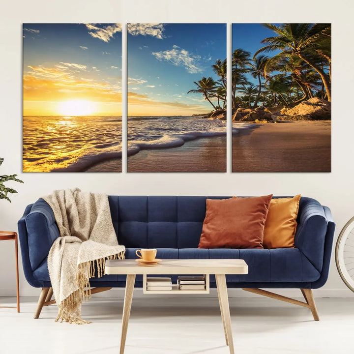 Large Sunset Ocean View at Tropical Beach Wall Art Canvas Print Framed