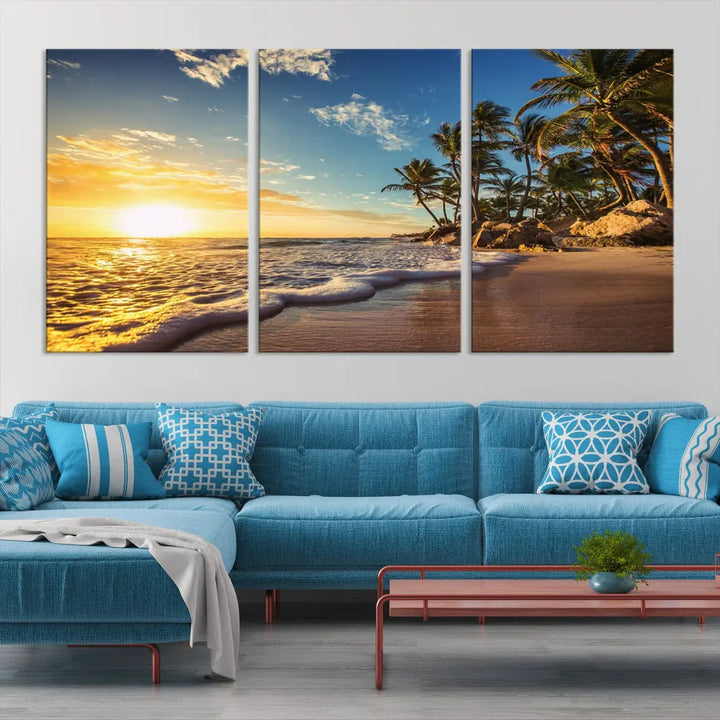 Large Sunset Ocean View at Tropical Beach Wall Art Canvas Print Framed