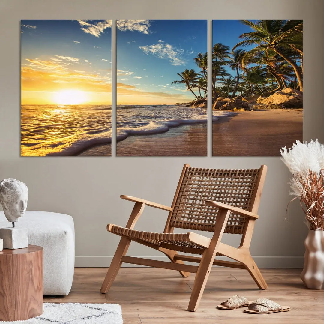 Large Sunset Ocean View at Tropical Beach Wall Art Canvas Print Framed